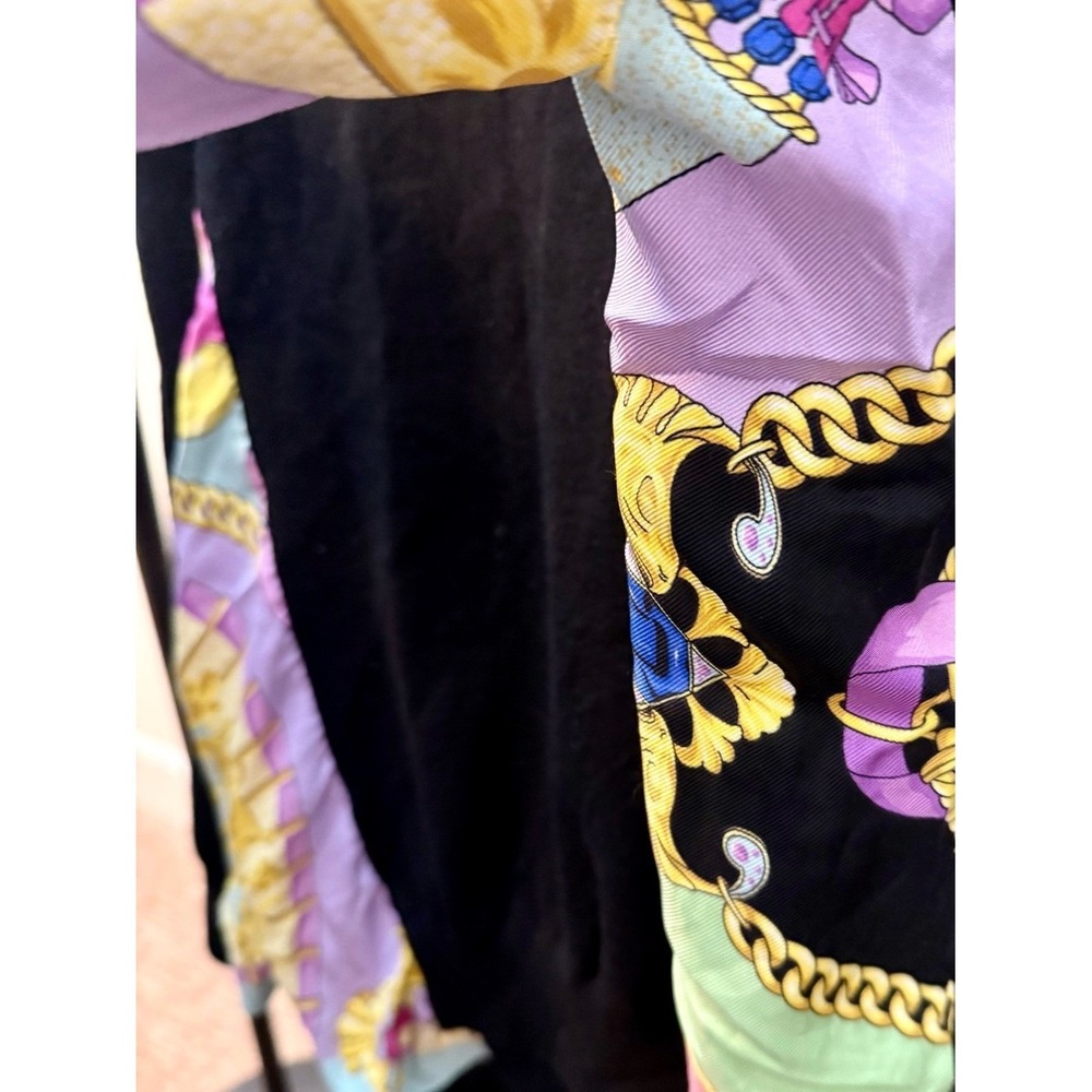 Versace Silk Scarf Paneled Hoodie Womens 38 Black Baroque Knit Pullover - Picture 3 of 14